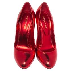 Pre Owned حذاء كعب عالي سيرجيو روسي جلد أحمر ميتاليك مقدمة مستديرة مقاس 39