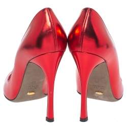 Pre Owned حذاء كعب عالي سيرجيو روسي جلد أحمر ميتاليك مقدمة مستديرة مقاس 39