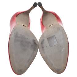 Pre Owned حذاء كعب عالي سيرجيو روسي جلد أحمر ميتاليك مقدمة مستديرة مقاس 39