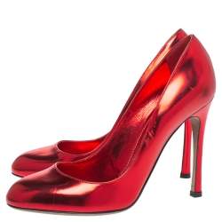 Pre Owned حذاء كعب عالي سيرجيو روسي جلد أحمر ميتاليك مقدمة مستديرة مقاس 39