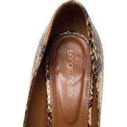 Pre Owned Sergio Rossi Brown Python Round Toe Pumps Size 38.5