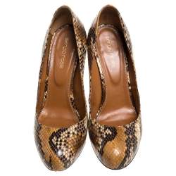 Pre Owned Sergio Rossi Brown Python Round Toe Pumps Size 38.5