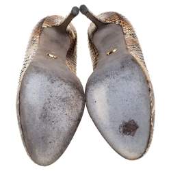 Pre Owned Sergio Rossi Brown Python Round Toe Pumps Size 38.5