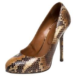 Pre Owned Sergio Rossi Brown Python Round Toe Pumps Size 38.5
