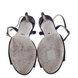 Pre Owned Sergio Rossi Purple Sequin and Satin T-Strap Ankle Sandals Size 38