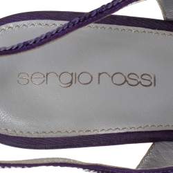 Pre Owned Sergio Rossi Purple Sequin and Satin T-Strap Ankle Sandals Size 38
