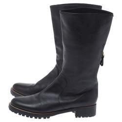 Pre Owned Sergio Rossi Black Leather Mid Length Boots Size 40.5