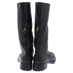 Pre Owned Sergio Rossi Black Leather Mid Length Boots Size 40.5
