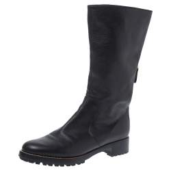 Pre Owned Sergio Rossi Black Leather Mid Length Boots Size 40.5