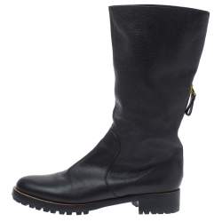 Pre Owned Sergio Rossi Black Leather Mid Length Boots Size 40.5
