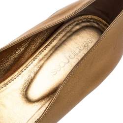 Pre Owned Sergio Rossi Gold Leather Crystal Embellished Ballet Flats Size 39