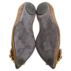Pre Owned Sergio Rossi Gold Leather Crystal Embellished Ballet Flats Size 39