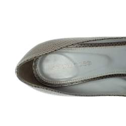 Pre Owned حذاء كعب عالى سيرجيو روسى نعل سميك مقدمة مفتوحة جلد نقش سحلية رمادى مقاس 38