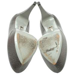 Pre Owned حذاء كعب عالى سيرجيو روسى نعل سميك مقدمة مفتوحة جلد نقش سحلية رمادى مقاس 38