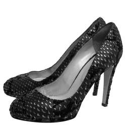 Pre Owned Sergio Rossi Black/Gold Python Embossed Suede Round Toe Pumps Size 38.5