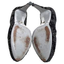 Pre Owned Sergio Rossi Black/Gold Python Embossed Suede Round Toe Pumps Size 38.5