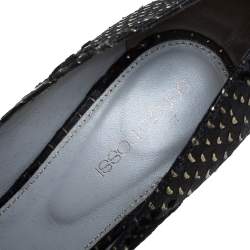 Pre Owned Sergio Rossi Black/Gold Python Embossed Suede Round Toe Pumps Size 38.5