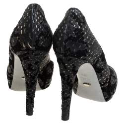 Pre Owned Sergio Rossi Black/Gold Python Embossed Suede Round Toe Pumps Size 38.5