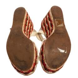 Pre Owned صندل سيرجيو روسى سيور كاحل عقدة نعل روكى سميك قماش وجلد أبيض مقاس 35.5