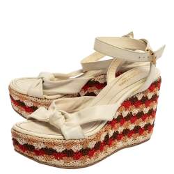 Pre Owned صندل سيرجيو روسى سيور كاحل عقدة نعل روكى سميك قماش وجلد أبيض مقاس 35.5