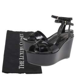 Pre Owned صندل سيرجيو روسى نعل روكى سير كاحل جلد لامع سيور متقاطعة أسو د مقاس 36