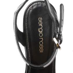 Pre Owned صندل سيرجيو روسى نعل روكى سير كاحل جلد لامع سيور متقاطعة أسود مقاس 36