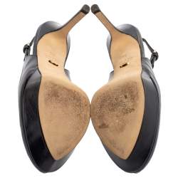 Pre Owned صندل سيرجيو روسى نعل سميك مقدمة مفتوحة فتحة كعب جلد لامع أزرق مقاس 36