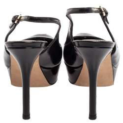 Pre Owned صندل سيرجيو روسى نعل سميك مقدمة مفتوحة فتحة كعب جلد لامع أزرق مقاس 36