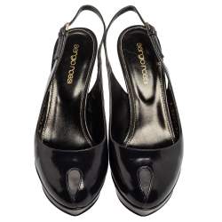 Pre Owned صندل سيرجيو روسى نعل سميك مقدمة مفتوحة فتحة كعب جلد لامع أزرق مقاس 36