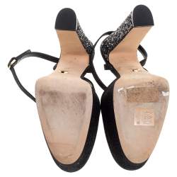 مملوكة مسبقًا صندل سيرجيو روسى مقدمة مستديرة فريدا غليتر خشن أسود مقاس 39