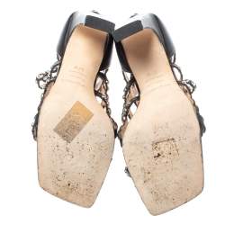 Pre Owned Sergio Rossi Black Leather Embellished Cut Out Sandals Size 37.5