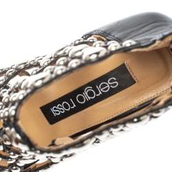 Pre Owned Sergio Rossi Black Leather Embellished Cut Out Sandals Size 37.5