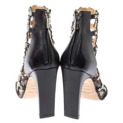 Pre Owned Sergio Rossi Black Leather Embellished Cut Out Sandals Size 37.5