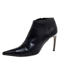 Pre Owned Sergio Rossi Black Leather Pointed Toe Ankle Booties Size 39.5