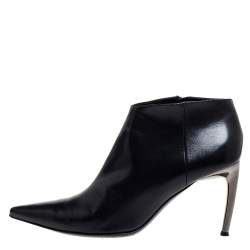 Pre Owned Sergio Rossi Black Leather Pointed Toe Ankle Booties Size 39.5