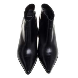 Pre Owned Sergio Rossi Black Leather Pointed Toe Ankle Booties Size 39.5