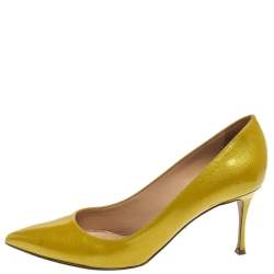 Pre Owned Sergio Rossi Yellow Patent Leather Scarpe Donna Pointed Toe Pumps Size 38.5
