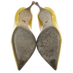 Pre Owned Sergio Rossi Yellow Patent Leather Scarpe Donna Pointed Toe Pumps Size 38.5