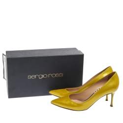 Pre Owned Sergio Rossi Yellow Patent Leather Scarpe Donna Pointed Toe Pumps Size 38.5