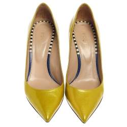 Pre Owned Sergio Rossi Yellow Patent Leather Scarpe Donna Pointed Toe Pumps Size 38.5