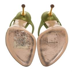 Pre Owned Sergio Rossi Green Satin Crystal Embellished Slide Sandals Size 36.5