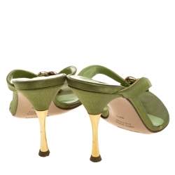 Pre Owned Sergio Rossi Green Satin Crystal Embellished Slide Sandals Size 36.5