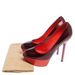 Pre Owned Sergio Rossi Burgundy/Orange Patent Leather Platform Pumps Size 36