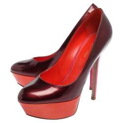 Pre Owned Sergio Rossi Burgundy/Orange Patent Leather Platform Pumps Size 36