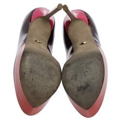 Pre Owned Sergio Rossi Burgundy/Orange Patent Leather Platform Pumps Size 36