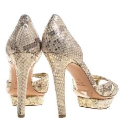 Pre Owned Sergio Rossi Beige Python Platform Sandals Size 39.5