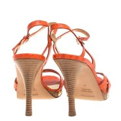 Sergio Rossi Orange Croc Embossed Leather Slingback Sandals Size 40