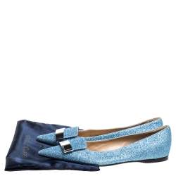 Pre Owned Sergio Rossi Light Blue Glitter Metal Detail Ballet Flats Size 39.5