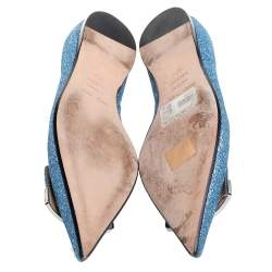 Pre Owned Sergio Rossi Light Blue Glitter Metal Detail Ballet Flats Size 39.5