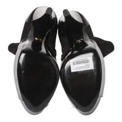 Pre Owned Sergio Rossi Black Patent And Suede Leather Baltimora Peep Toe Platform Ankle Boots Size 37.5